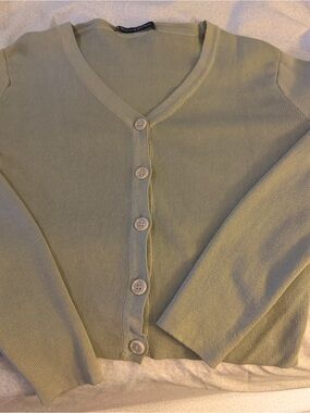 Brandy Melville Light Sage V-Neck Button Cardigan
